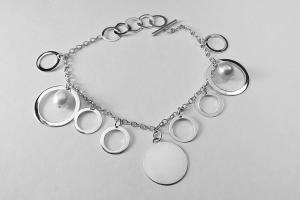 Custom Engraved Monogram Bracelet Sterling Silver Circles and Pearl Drops Personalized Bracelet - Hand Engraved