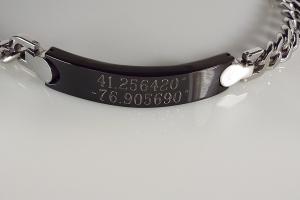 Engraved ID Bracelet Personalized Custom 8.25 Inch Solid Stainless Steel with Black ID Plate  - Hand Engraved