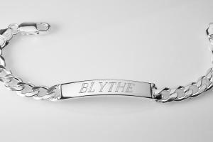 Custom Engraved ID Bracelet Sterling Silver 8 Inch Length Personalized Heavy Curb Link- Hand Engraved