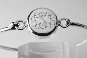 Monogram Jewelry Personalized Custom Engraved Sterling Silver Initial or Monogram Bracelet - Hand Engraved