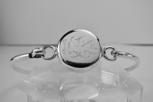 Monogram Jewelry Personalized Custom Engraved Sterling Silver Initial or Monogram Bracelet - Hand Engraved