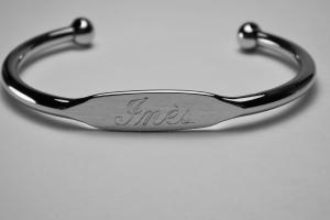 Custom Engraved Monogram ID Bracelet 5.5 Inch Childs Size Silver Plated Name Initials or Monogram - Hand Engraved