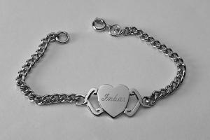 Personalized Jewelry Custom Engraved Silver Heart ID Bracelet 6.5 inch - Hand Engraved