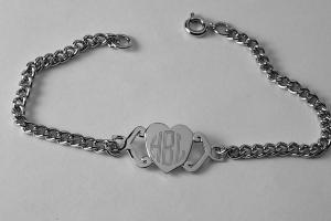 Personalized Jewelry Custom Engraved Silver Heart ID Bracelet 6.5 inch - Hand Engraved