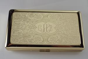 Personalized Golden 120s Cigarette Case Double Sided with Scroll Design Custom Engraved -Hand Engraved