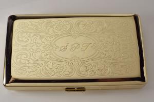 Personalized Golden 120s Cigarette Case Double Sided with Scroll Design Custom Engraved -Hand Engraved