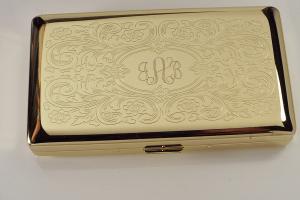Personalized Golden 120s Cigarette Case Double Sided with Scroll Design Custom Engraved -Hand Engraved