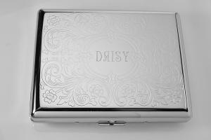 Cigarette Case Personalized Custom Engraved Double Sided Scroll Design 100s Cigarette Case -Hand Engraved