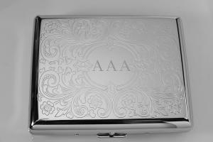 Cigarette Case Personalized Custom Engraved Double Sided Scroll Design 100s Cigarette Case  -Hand Engraved