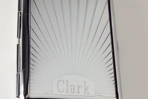 Engraved Personalized Business Card Case or Kings Cigarette Case Double Sided Sun Ray Design -Hand Engraved