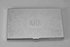 Business Card Case Custom Engraved Personalized Scroll Design Business Card Case -Hand Engraved
