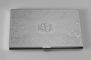 Business Card Case Custom Engraved Personalized Scroll Design Business Card Case  -Hand Engraved