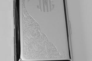 Custom Engraved Business Card Case Scroll Design Business Card or Single Sided Cigarette Case  -Hand Engraved