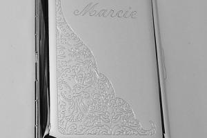 Custom Engraved Business Card Case Scroll Design Business Card or Single Sided Cigarette Case  -Hand Engraved