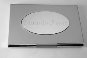 Custom Engraved Personalized Business Card Holder with Oval Engraving Plate  -Hand Engraved