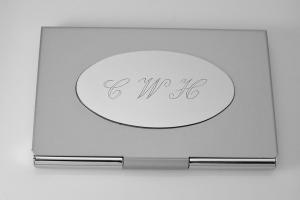Custom Engraved Personalized Business Card Holder with Oval Engraving Plate -Hand Engraved