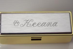 Lipstick Case Personalized Custom Engraved Single Lipstick Case with Mirror Gold with Silver Top - Hand Engraved