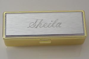 Lipstick Case Personalized Custom Engraved Single Lipstick Case with Mirror Gold with Silver Top - Hand Engraved