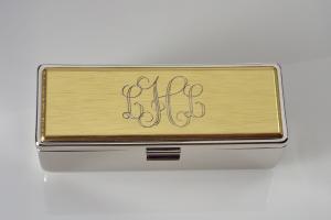 Engraved Lipstick Case Personalized Custom Single Lipstick Case with Mirror Two Tone Silver with Gold Top - Hand Engraved