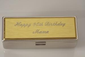 Engraved Lipstick Case Personalized Custom Single Lipstick Case with Mirror Two Tone Silver with Gold Top - Hand Engraved
