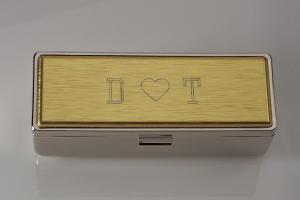 Engraved Lipstick Case Personalized Custom Single Lipstick Case with Mirror Two Tone Silver with Gold Top - Hand Engraved