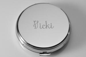 Custom Engraved Compact Mirror Personalized Non Tarnish Nickel Plated Flat Purse Mirror  - Hand Engraved