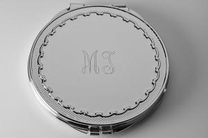 Engraved Flat Compact Mirror With Decorative Frame Personalized Non Tarnish Nickel Plated Purse Mirror  - Hand Engraved