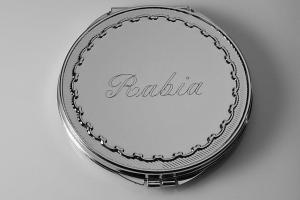 Engraved Flat Compact Mirror With Decorative Frame Personalized Non Tarnish Nickel Plated Purse Mirror - Hand Engraved