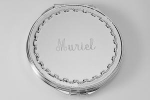 Engraved Flat Compact Mirror With Decorative Frame Personalized Non Tarnish Nickel Plated Purse Mirror - Hand Engraved