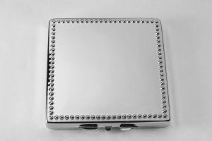 Engraved Compact Mirror Square Personalized Non Tarnish Nickel Plated with Bead Trim Purse Mirror - Hand Engraved