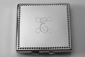 Engraved Compact Mirror Square Personalized Non Tarnish Nickel Plated with Bead Trim Purse Mirror - Hand Engraved
