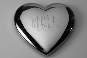 Custom Engraved Jewelry Trinket Box Non Tarnish Silver Mini Heart Shape - Hand Engraved