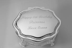 Custom Engraved Personalized Jewelry Box Silver Plated Victorian Design Footed Trinket Box - Hand Engraved