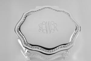 Custom Engraved Personalized Jewelry Box Silver Plated Victorian Design Footed Trinket Box - Hand Engraved