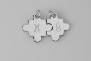 Sterling Silver Puzzle Pieces Set of Two Personalized Custom Engraved Petite Charms- Hand Engraved