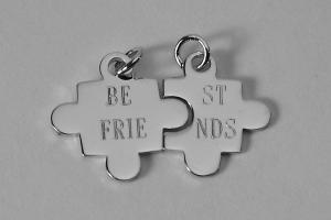 Sterling Silver Puzzle Pieces Set of Two Personalized Custom Engraved Petite Charms- Hand Engraved