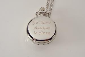 Personalized Pendant Watch Custom Engraved Necklace Watch White Enamel and Crystals - Hand Engraved