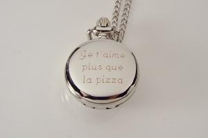 Personalized Pendant Watch Custom Engraved Necklace Watch White Enamel and Crystals  - Hand Engraved