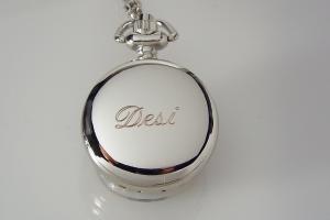 Personalized Pendant Watch Custom Engraved Necklace Watch Black Enamel and Crystals - Hand Engraved