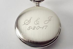 Personalized Pocket Watch Custom Engraved Silver Satin Finish Quartz Pocket Watch with Ivory Dial - Hand Engraved