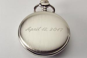 Personalized Pocket Watch Custom Engraved Silver Satin Finish Quartz Pocket Watch with Ivory Dial - Hand Engraved