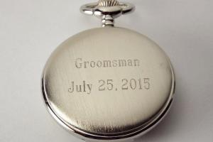 Personalized Pocket Watch Custom Engraved Silver Satin Finish Quartz Pocket Watch with Ivory Dial - Hand Engraved