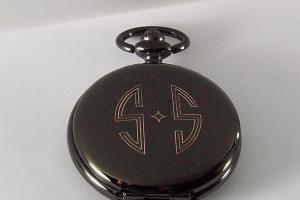 Pocket Watch Custom Engraved Personalized Gloss Black Mechanical Wind Up Watch with Skeleton Dial - Hand Engraved