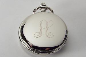 Custom Engraved Personalized Silvertone Quartz Pocket Watch Battery Operated White Dial Roman Numerals - Hand Engraved