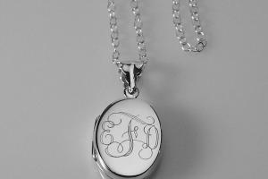 Personalized Oval Locket Custom Engraved Sterling Silver 7/8 Inch on 18 Sterling Silver Cable Chain - Hand Engraved
