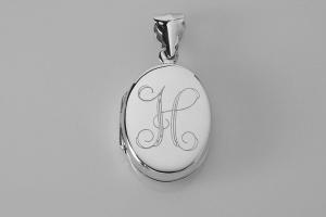 Personalized Oval Locket Custom Engraved Sterling Silver 7/8 Inch on 18 Sterling Silver Cable Chain - Hand Engraved