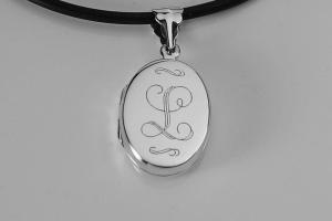 Personalized Oval Locket Custom Engraved Sterling Silver 7/8 Inch on 18 Sterling Silver Cable Chain  - Hand Engraved