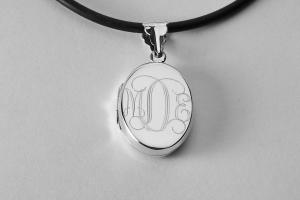 Personalized Oval Locket Custom Engraved Sterling Silver 7/8 Inch on 18 Sterling Silver Cable Chain - Hand Engraved