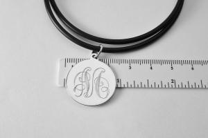  Personalized Jewelry Custom Engraved Sterling Silver Ornate Initial on Round Disc Necklace - Hand Engraved