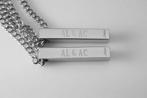 Personalized Custom Engraved Couples Secret Heart Necklace Set Stainless Steel Designer Jewelry - Hand Engraved